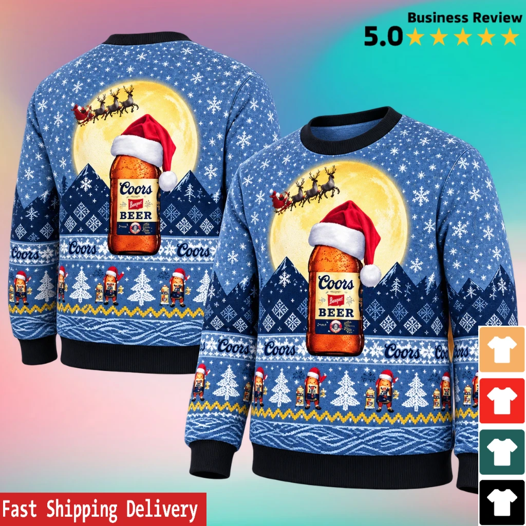 Coors Banquet Santa Claus Moonlight Christmas Ugly Sweater