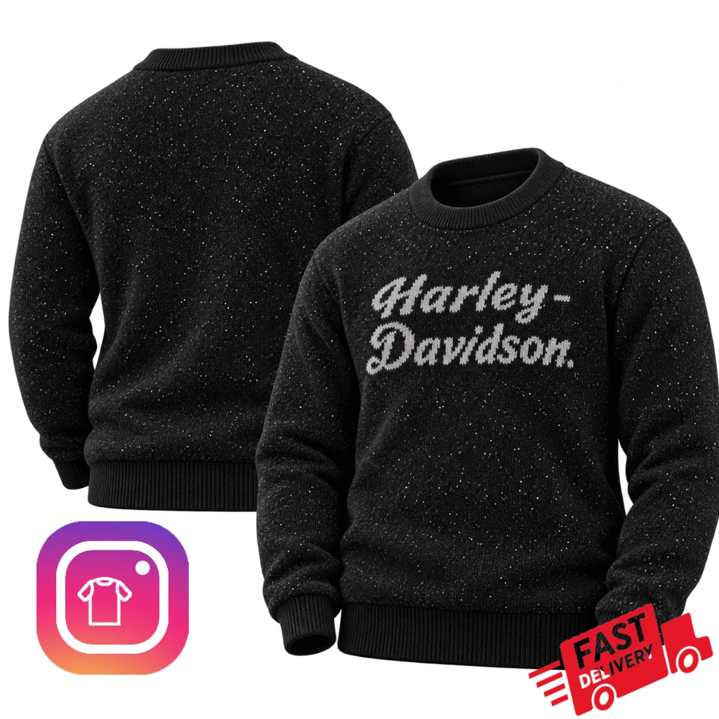 Harley Davidson Vintage Script Logo Black Christmas Sweater